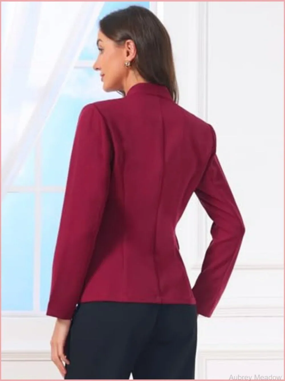 Collarless Blazer for Women Work Office Single Breasted Long Sleeve Suit Jacket